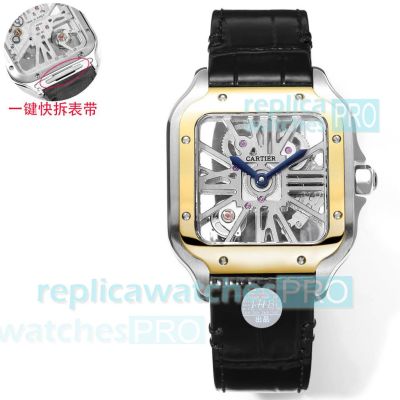 THB Factory Swiss Replica Cartier Santos de Cartier Skeleton 39.8mm Two-tone Watch 